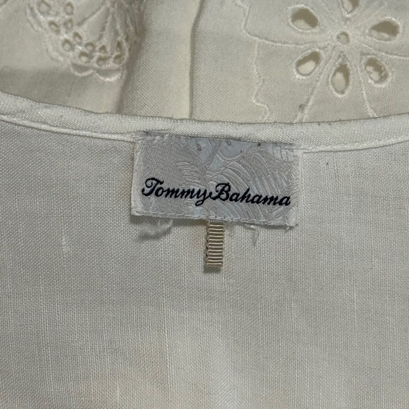 Tommy Bahama Women St. Lucia Linen Blend Dress White Eyelet Resortwear Boho - Picture 6 of 11